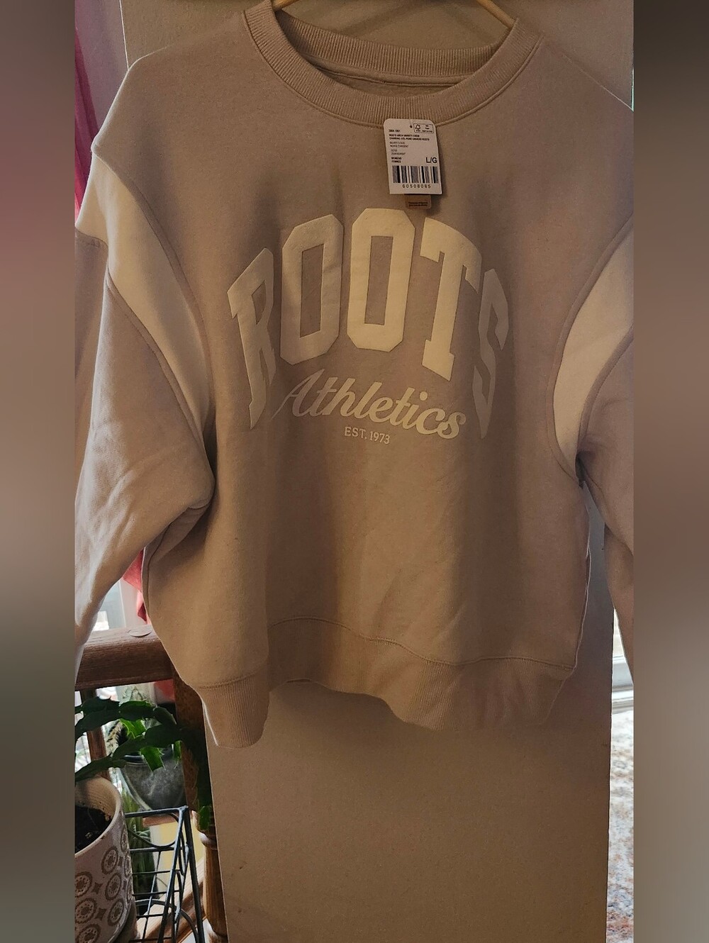 Roots Athletics Beige Crewneck Sweater with White Lettering
